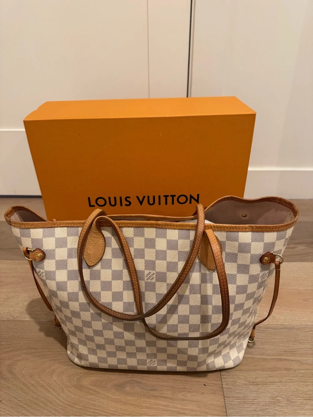 Louis Vuitton Damier Azur Canvas Tote Bag in White/Beige MM